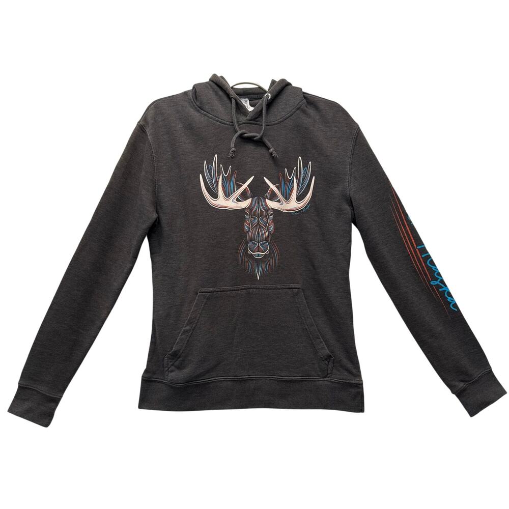DUCK COMPANY Homer Alaska Mountain Moose Lightweight Hoodie Men Size M Dark Gray